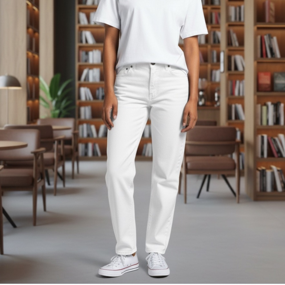 Edwin Jamie Boyfriend Relaxed Fit Denim Jean Pants, Optic White, Size‎ 27, NWT